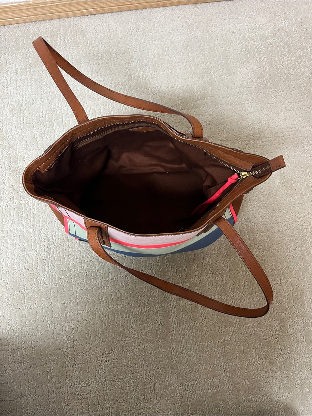 Fossil leather Multicolor Stripe Tote Bag - Brown Trim - Picture 3 of 5